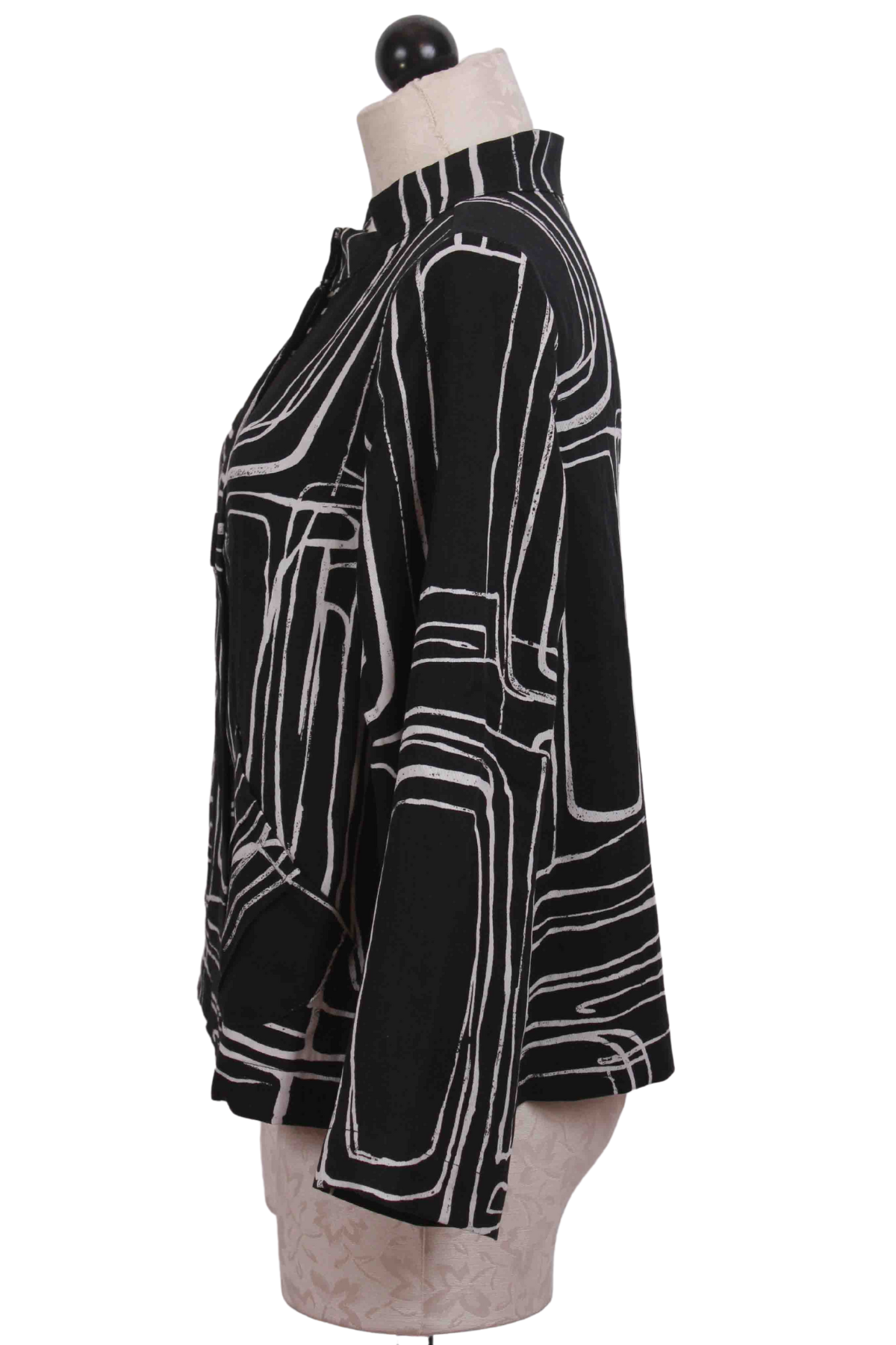 side view of black mod print Tencel Modern Jacket by Liv by Habitat