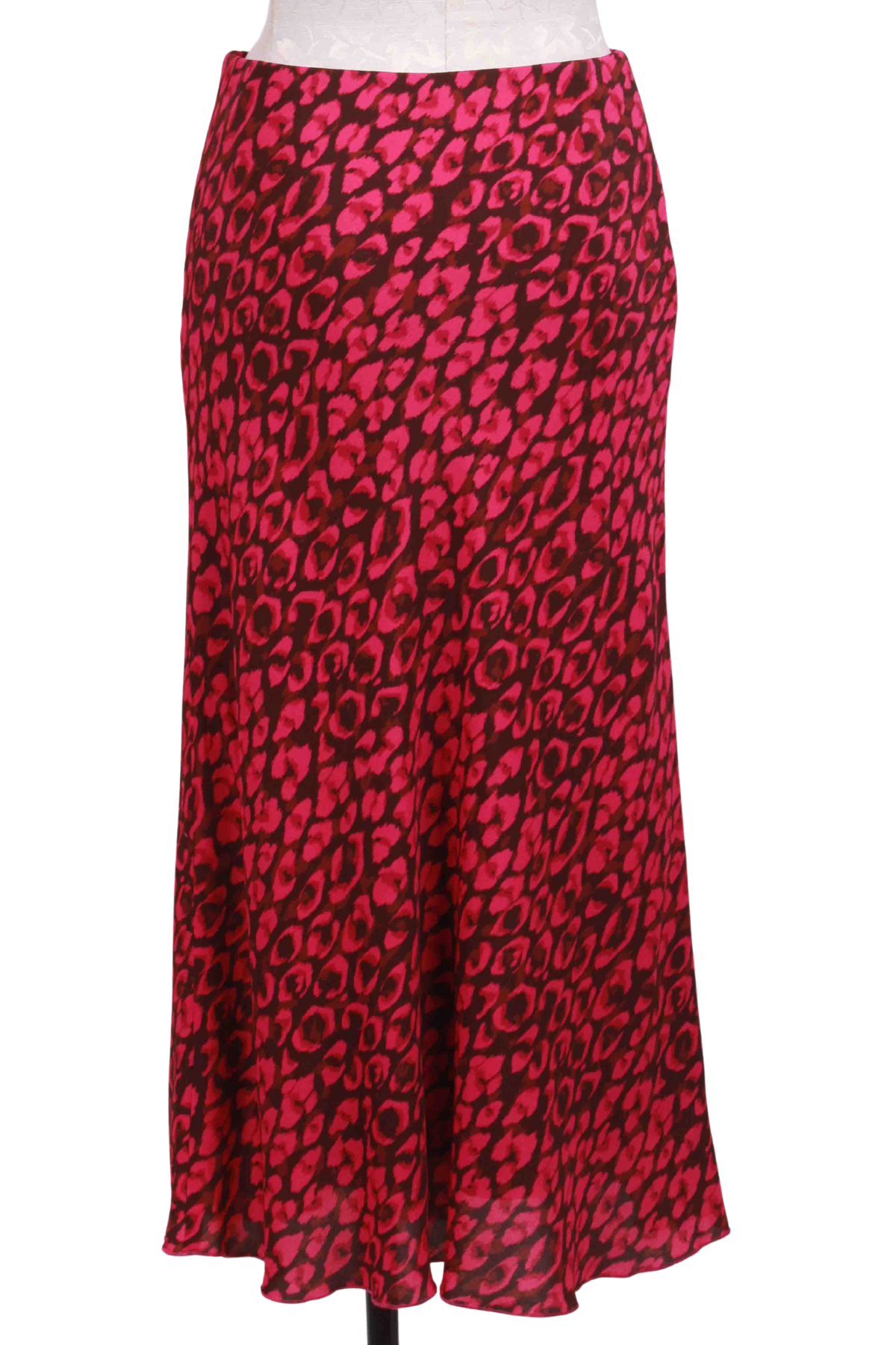back view of Pink Leopard Print Bias Cut Midi Skirt by Fifteen Twenty