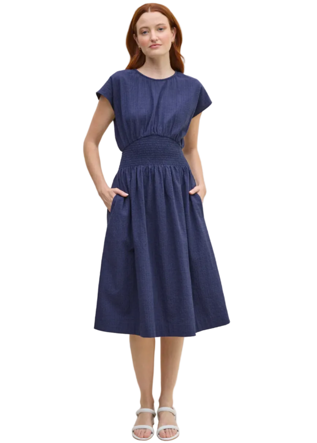 model wearing The Ink colored Valencia Dress by Margaret O'Leary 