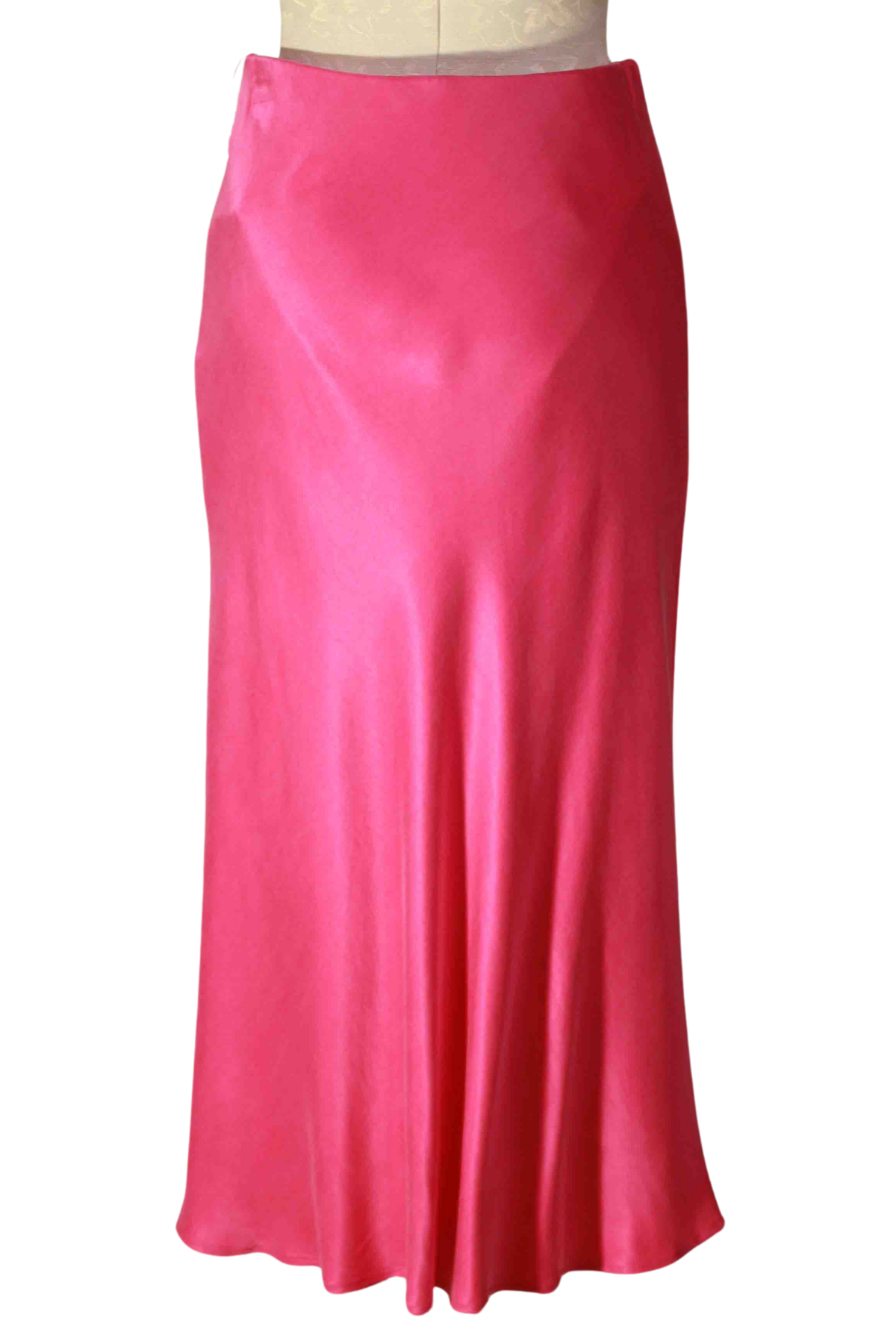 back view of Pink Bias Midi Cut Skirt by Fifteen Twenty