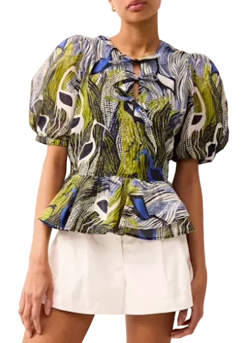 Model wearing the Estella Top by Marie Oliver in the Heron Print