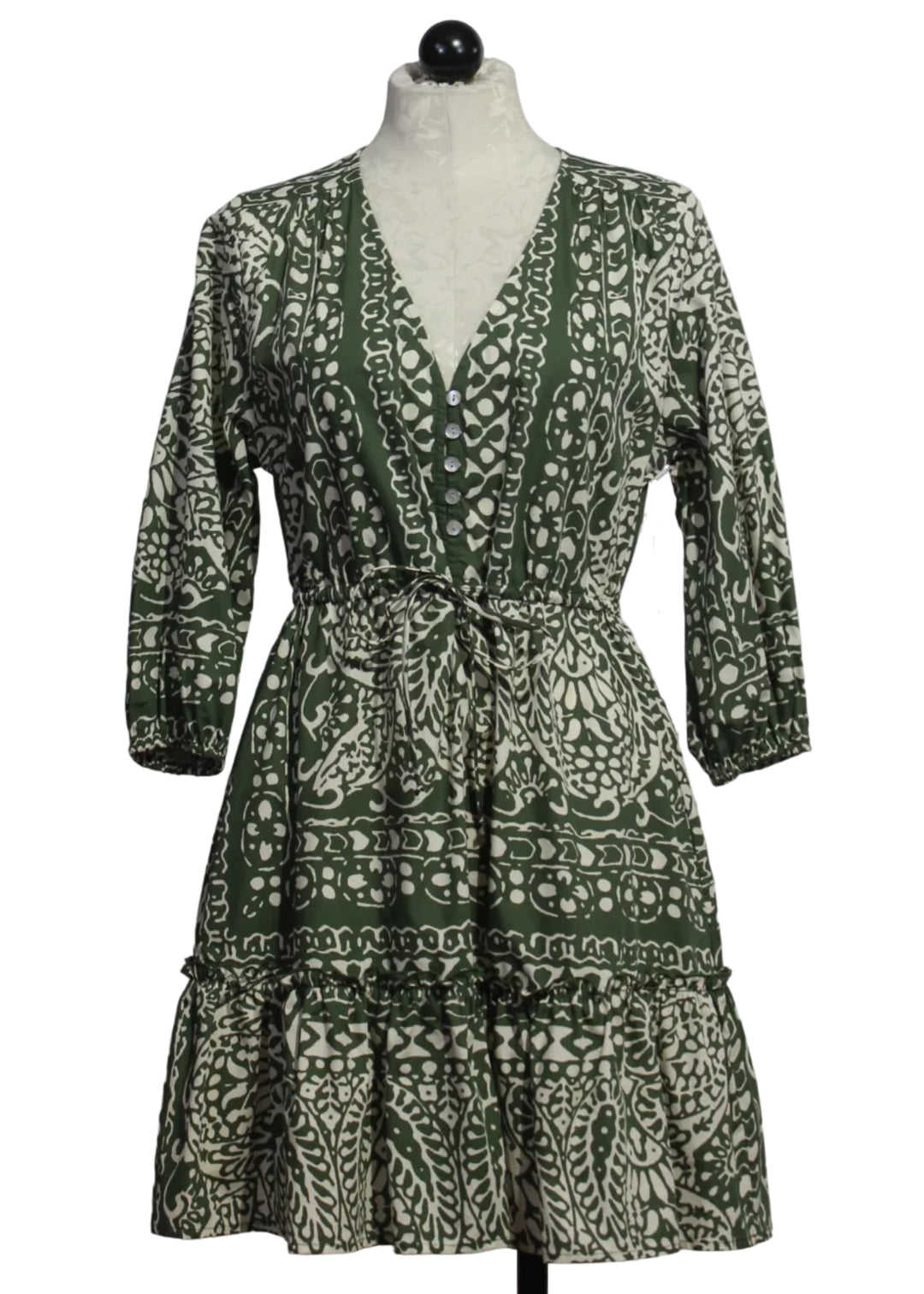 Green and Off-White Tasha Tiered Dress by Fifteen Twenty