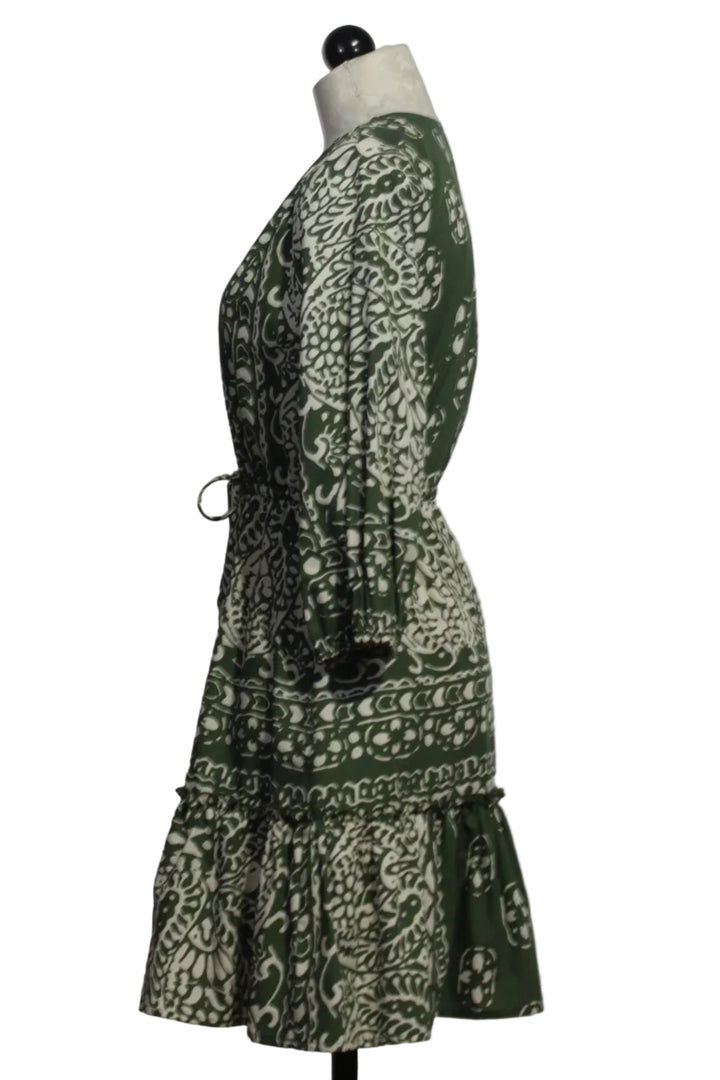 side view of Green and Off-White Tasha Tiered Dress by Fifteen Twenty