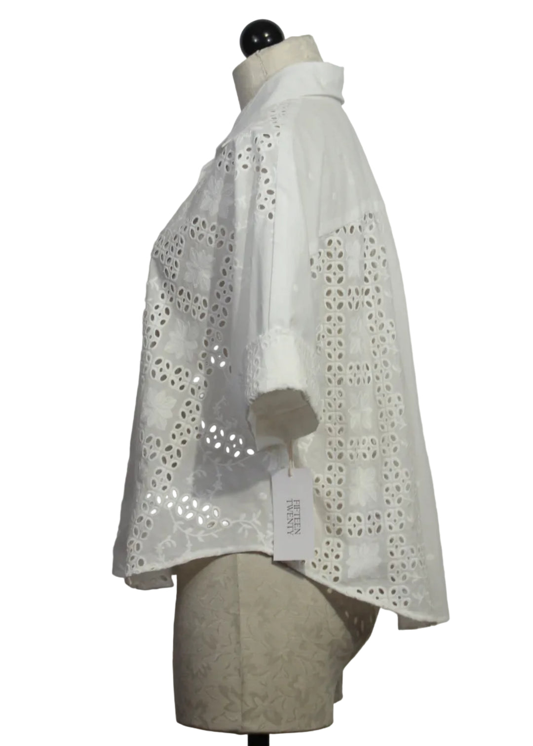 side view of Alisa Eyelet Top by Fifteen Twenty