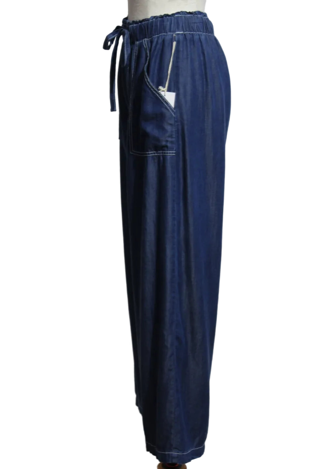 side view of  Chambray Kendra Patch Pocket Pants by Fifteen Twenty 