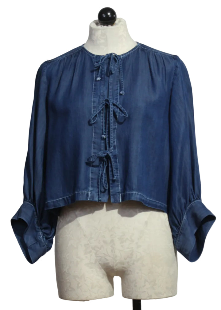 Chambray Cassie Lantern Sleeve Top by Fifteen Twenty
