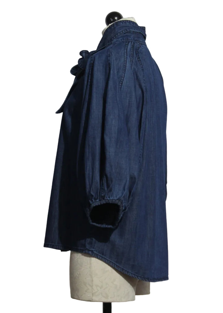 side view of the Chambray Navi Top by Marie Oliver