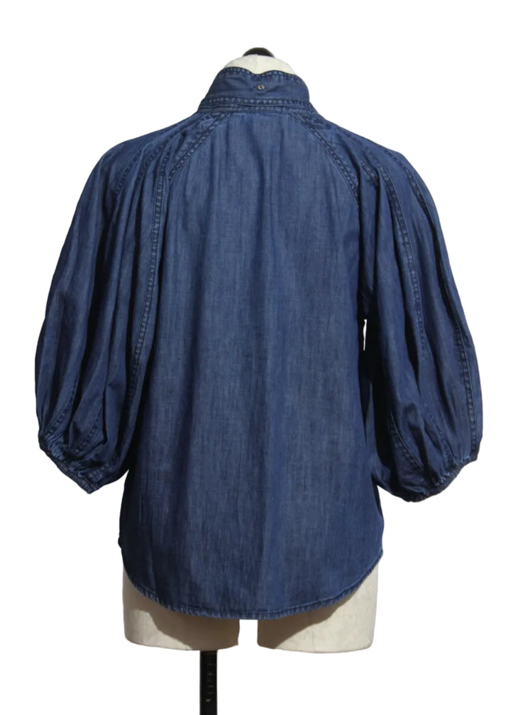 back view of the Chambray Navi Top by Marie Oliver
