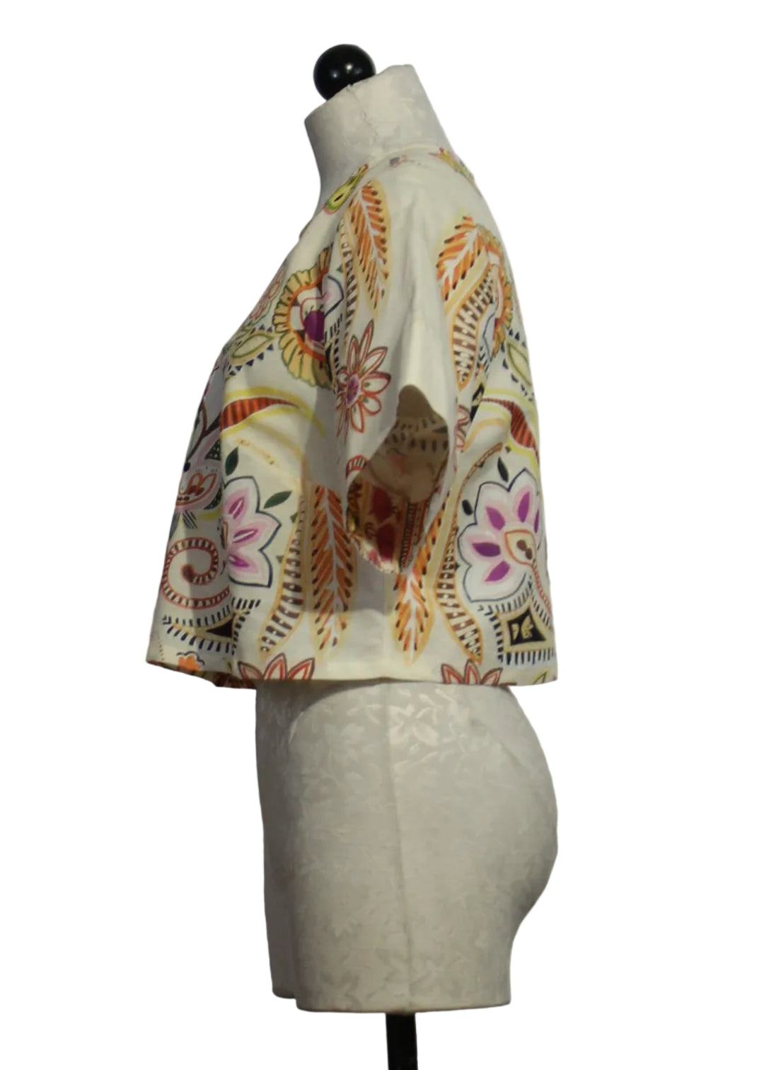 Side view of the Drew Short Sleeve Top by Marie Oliver in the Haven Print