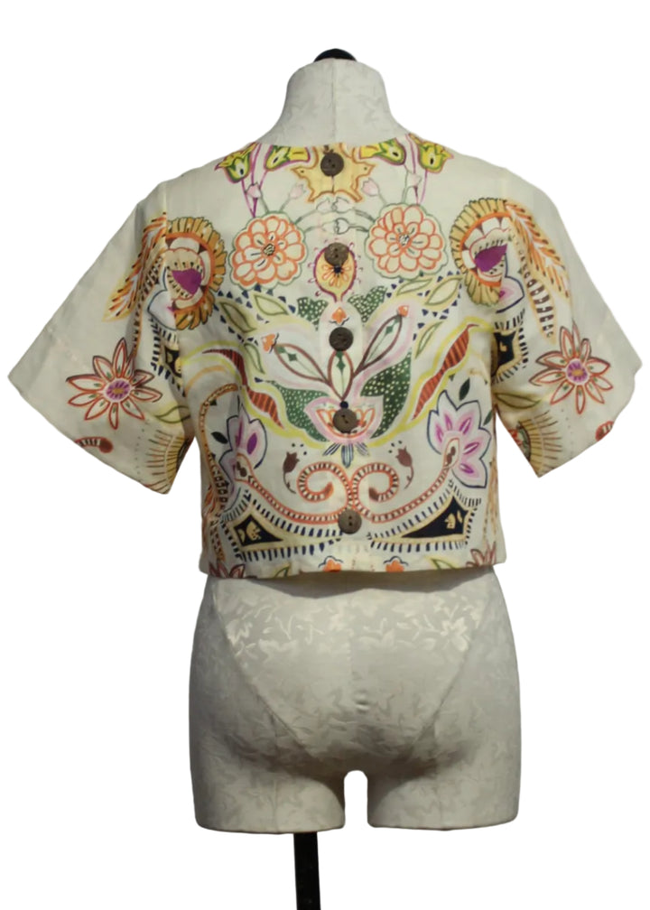 back view of the Drew Short Sleeve Top by Marie Oliver in the Haven Print