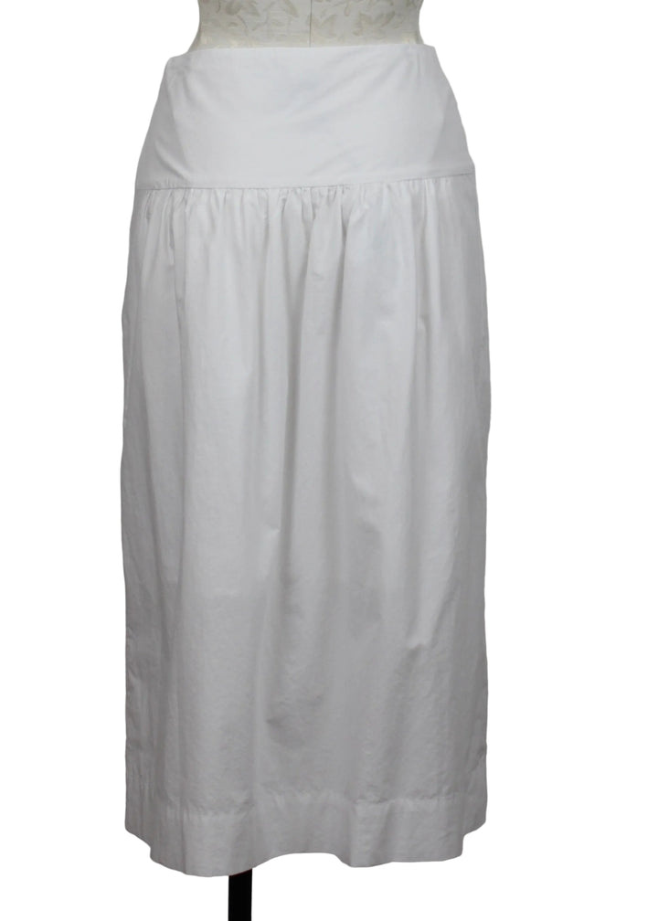 back view of The Venice Poplin Skirt by Margaret O'Leary in a Bright White