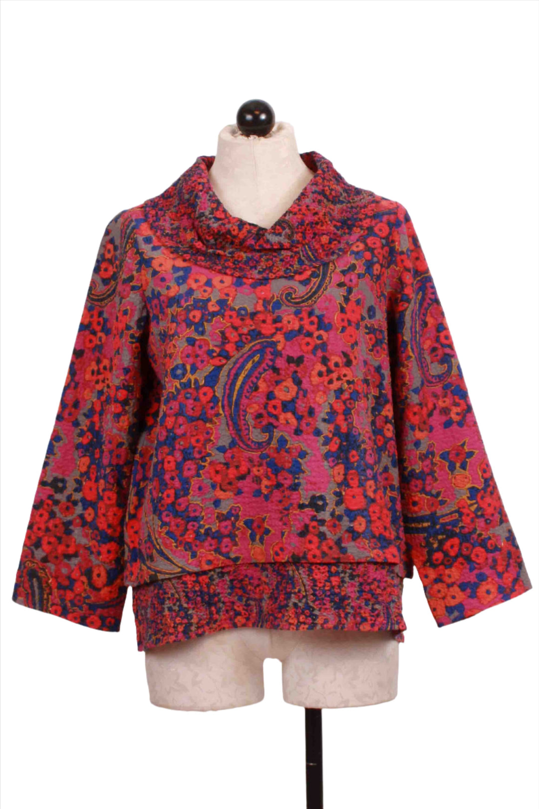 Crinkle Crepe Antique Floral Drape Collar Pullover by Habitat