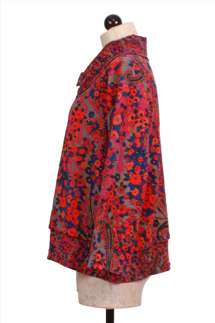 side view of Crinkle Crepe Antique Floral Drape Collar Pullover by Habitat