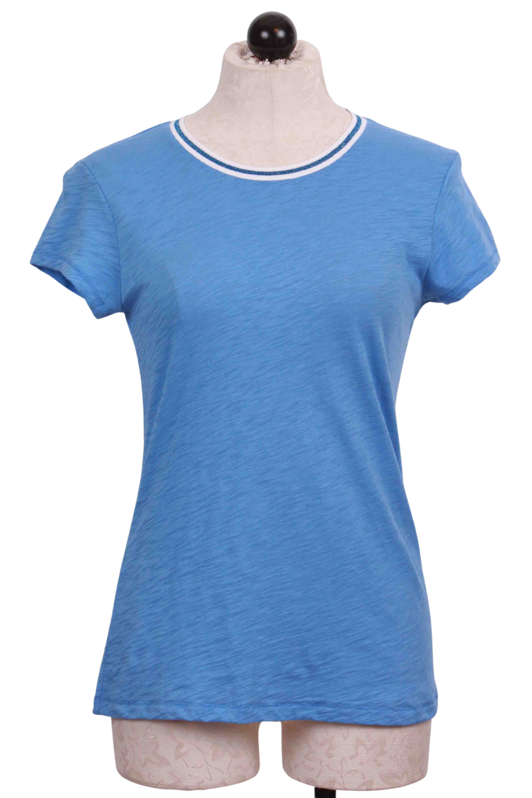 Marina with Blue Metallic Tipped Ringer Tee by Goldie LeWinter