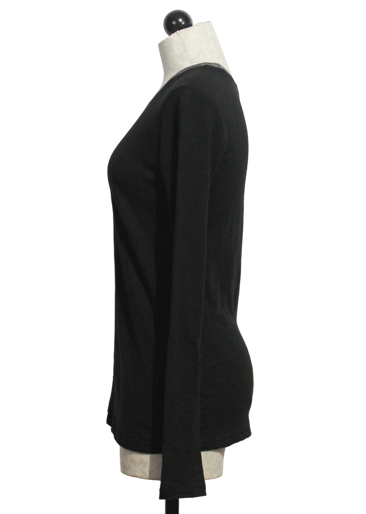 side view of Black Pave Ringer Long Sleeve Tee by Goldie