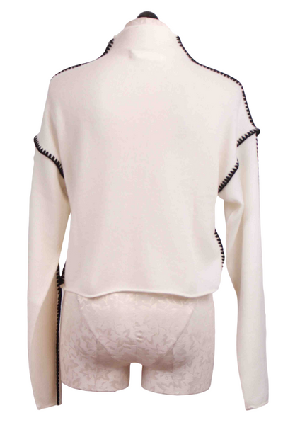 back view of Cream Mock Neck Annie Cashmere Cropped Sweater by Chan Luu with Black Contrast Stitching