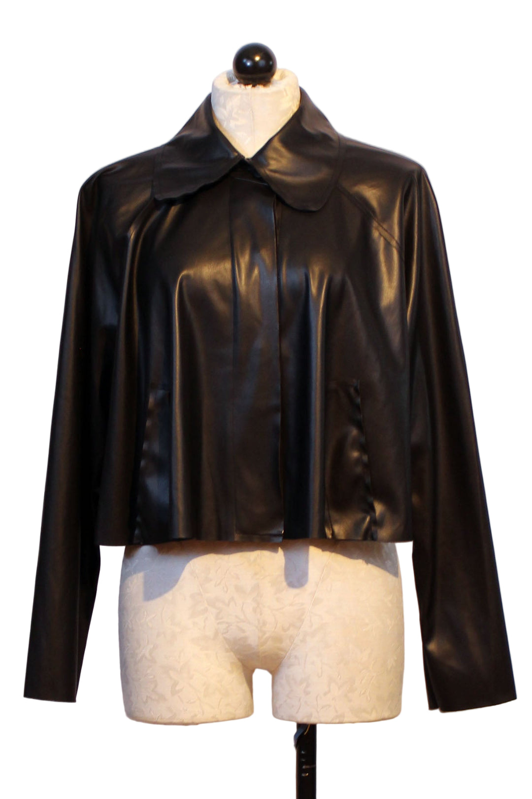 Black Vegan Leather Cropped Swing Jacket by Planet