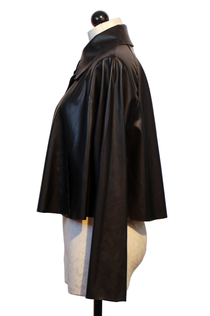 side view of Black Vegan Leather Cropped Swing Jacket by Planet