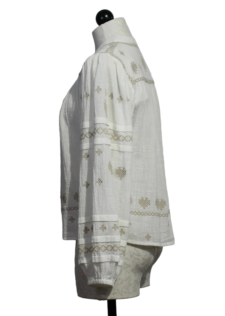 side view of Off White Conny Coeur Embroidered Top by Berenice 