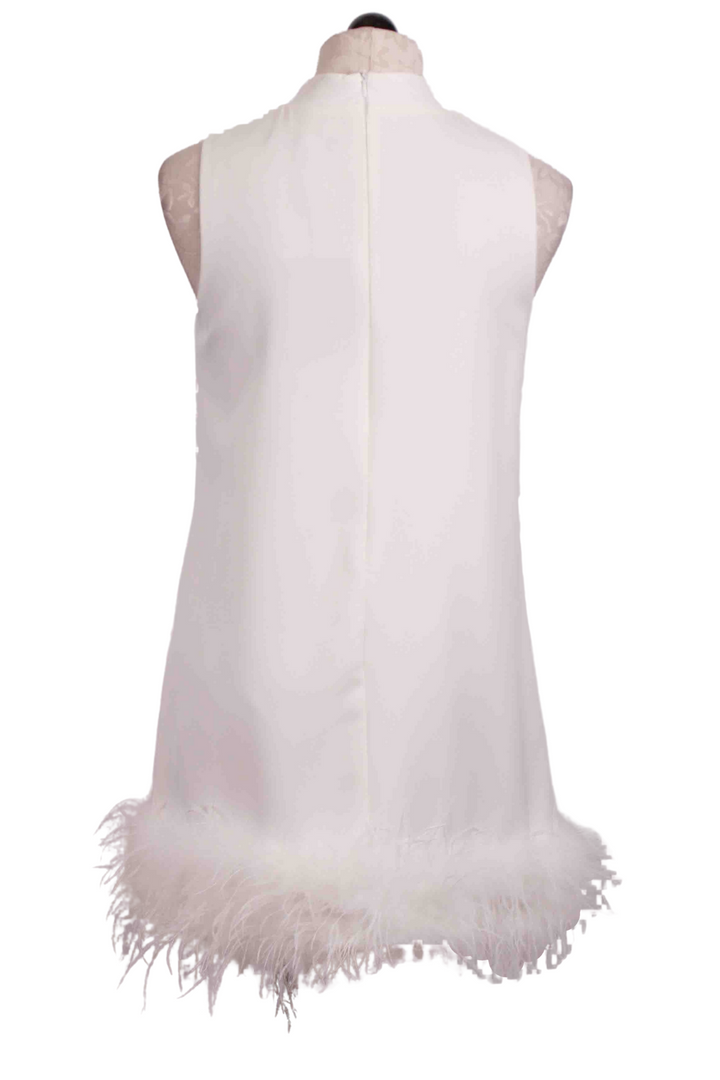 back view of White Sleeveless Dress with Ostrich Feather Bottom by Jessie Liu