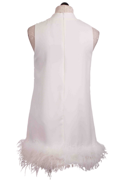 back view of White Sleeveless Dress with Ostrich Feather Bottom by Jessie Liu