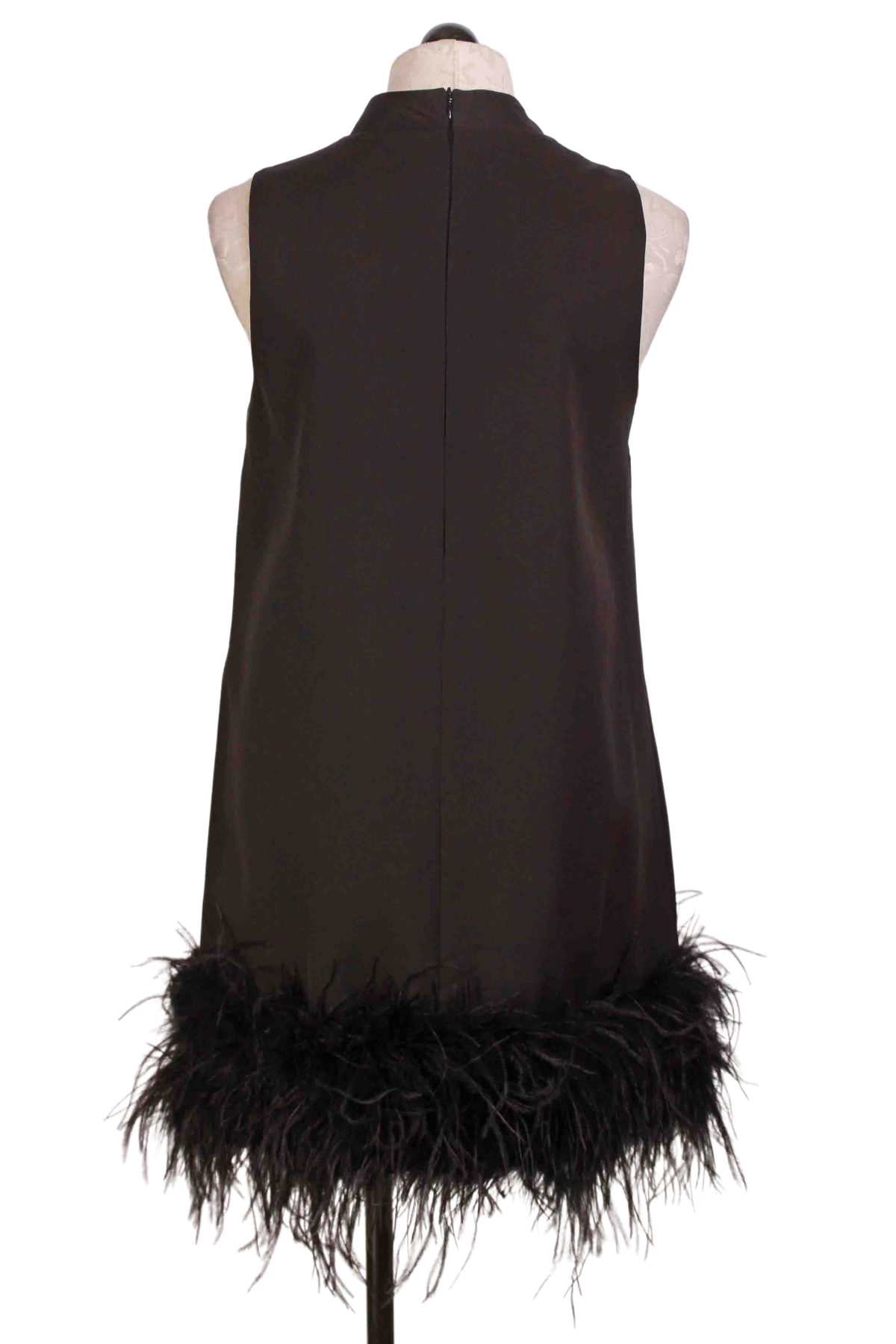 back view of Black Sleeveless Dress with Ostrich Feather Bottom by Jessie Liu
