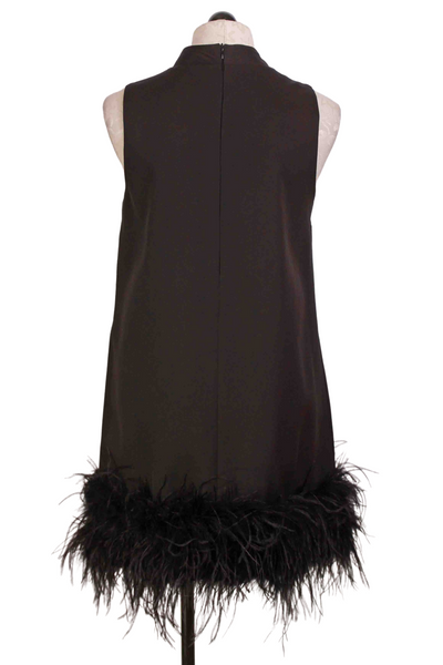 back view of Black Sleeveless Dress with Ostrich Feather Bottom by Jessie Liu