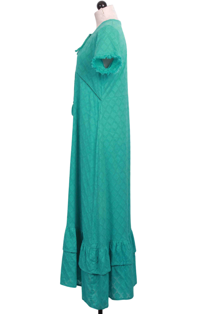 side view of ModaPosa Brigida Ruffle Maxi Dress