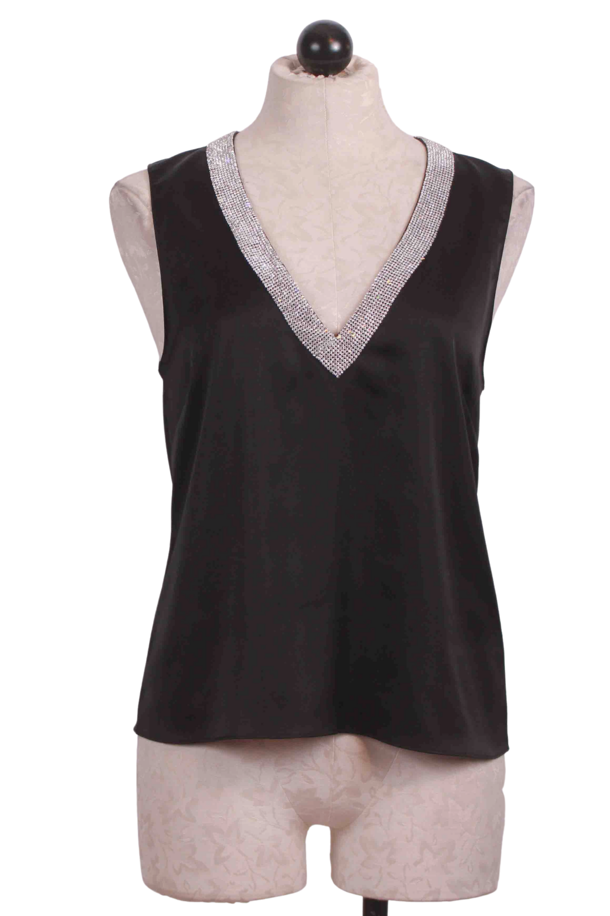 Black Sleeveless Crystal V Neck Candice Top by Generation Love