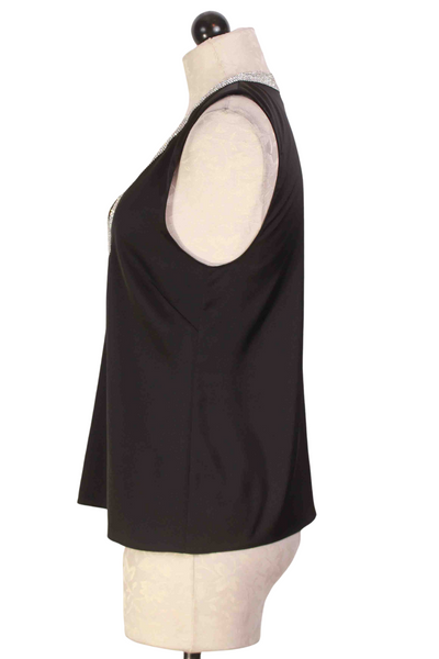 side view of Black Sleeveless Crystal V Neck Candice Top by Generation Love