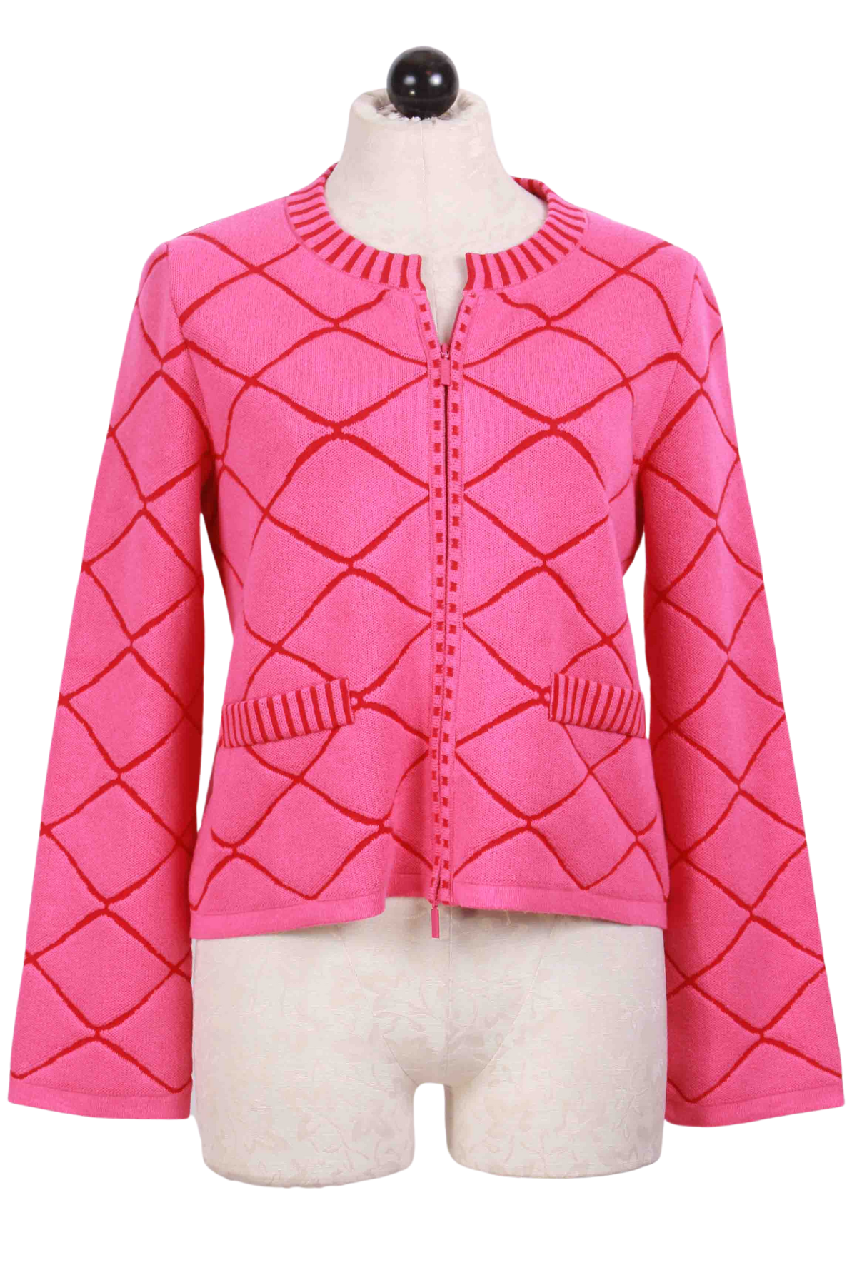 Pink and Red Structure Pattern Zip Front Jacket by Ivko