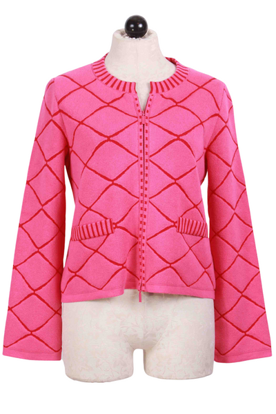 Pink and Red Structure Pattern Zip Front Jacket by Ivko