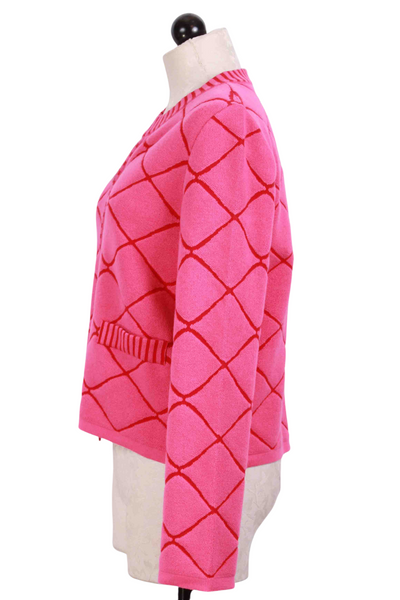 side view of Pink and Red Structure Pattern Zip Front Jacket by Ivko