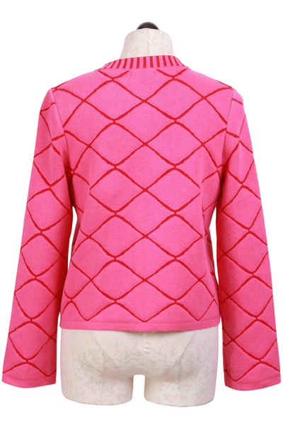 back view of Pink and Red Structure Pattern Zip Front Jacket by Ivko