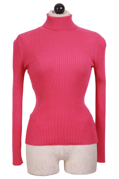 Pink Ribbed Turtleneck Pullover by Ivko