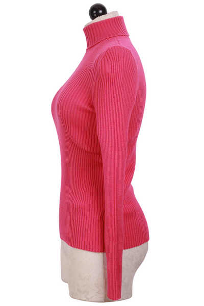 side view of  Pink Ribbed Turtleneck Pullover by Ivko