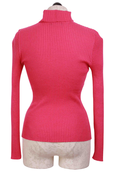 back view of  Pink Ribbed Turtleneck Pullover by Ivko