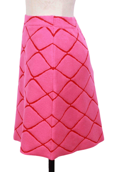 side view of Pink and Red Structure Pattern Mini Skirt By Ivko
