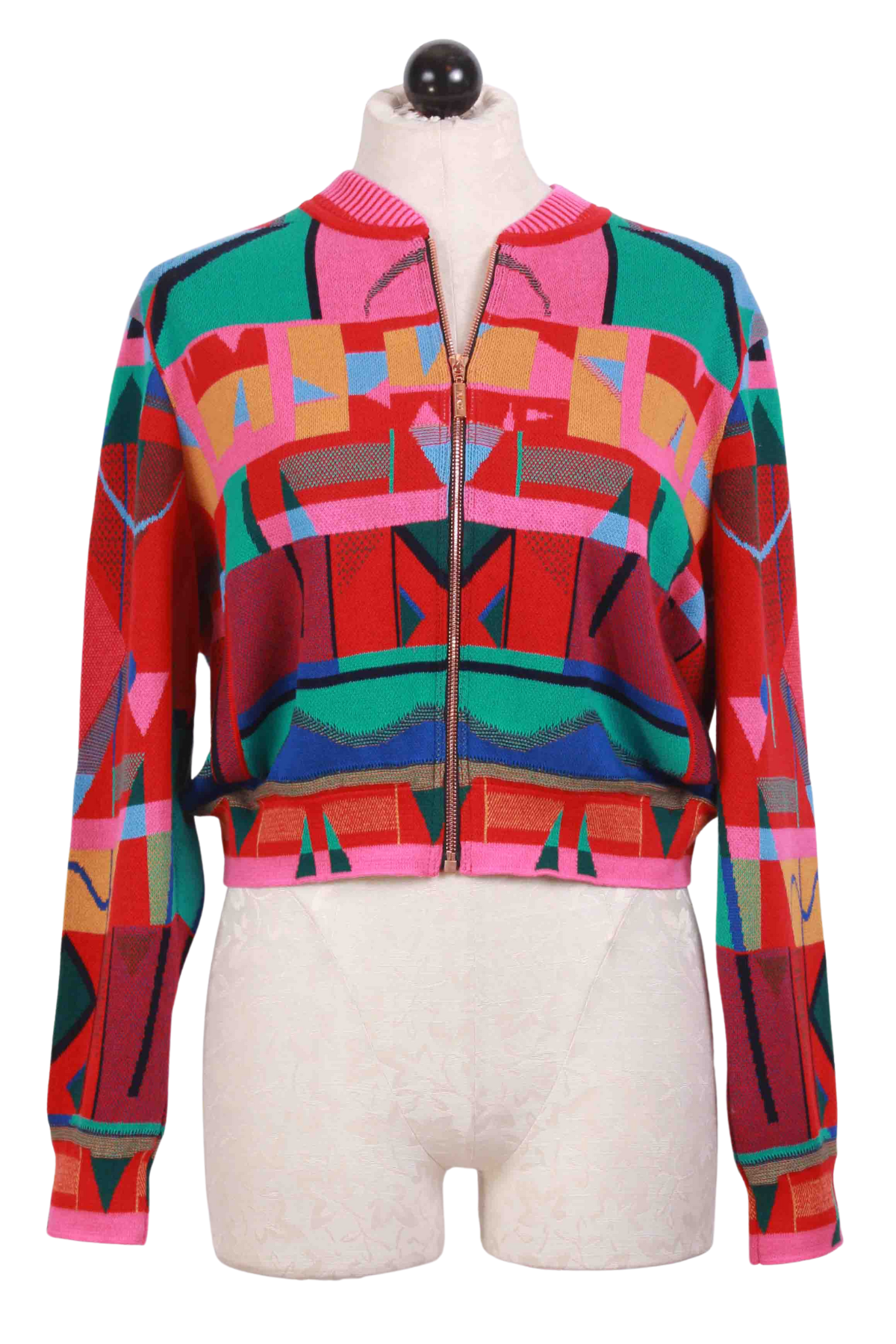  Cherry Multi Abstract Pattern Bomber Jacket