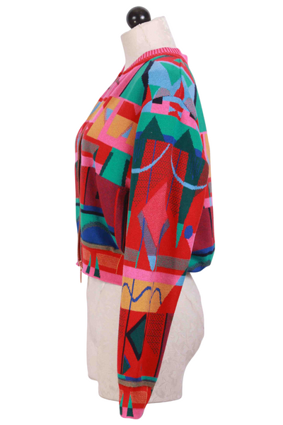 side view of  Cherry Multi Abstract Pattern Bomber Jacket