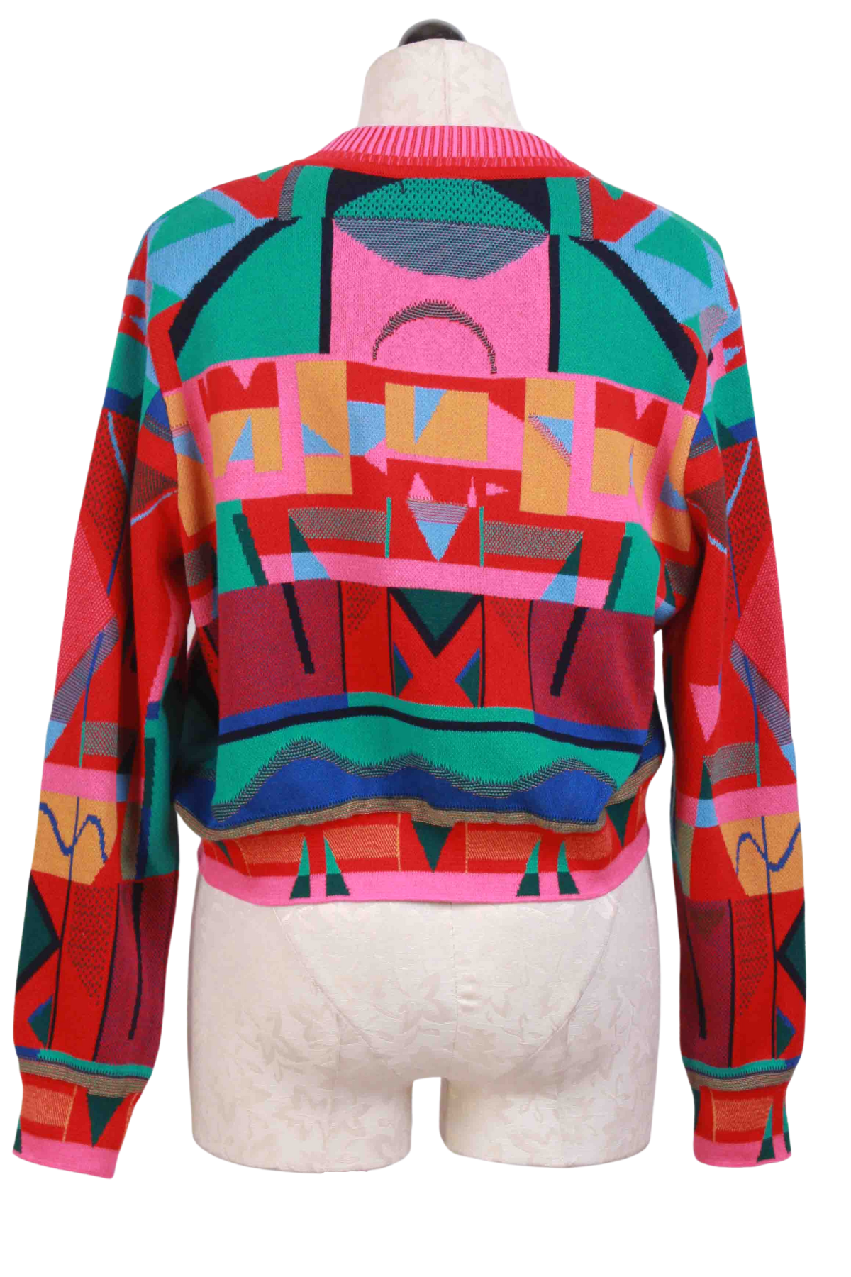 back view of  Cherry Multi Abstract Pattern Bomber Jacket