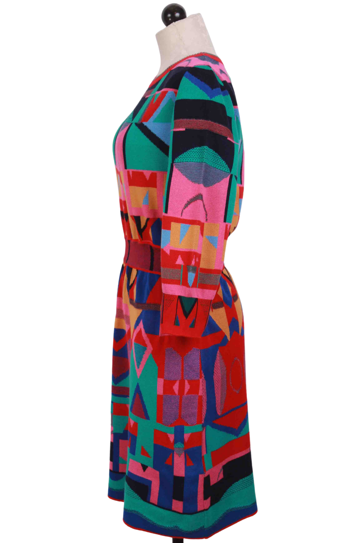 side view of Cherry Multi Abstract Pattern Dress by Ivko