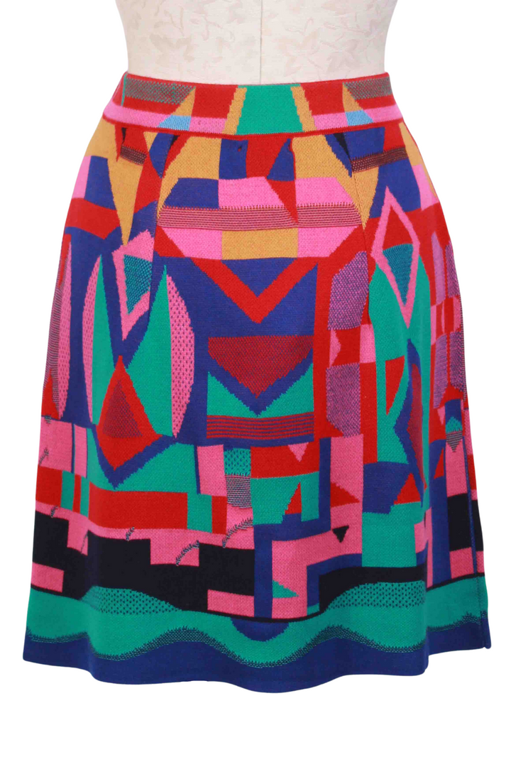 back view of Cherry Multi Abstract Pattern Mini Skirt by Ivko