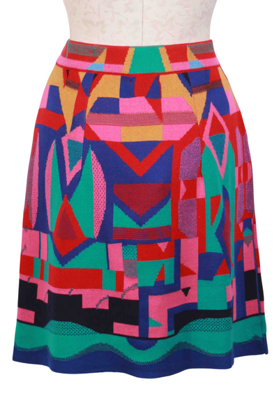 back view of Cherry Multi Abstract Pattern Mini Skirt by Ivko