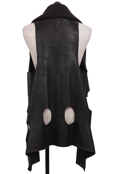 back view of black Vegan Leather Heather Vest by Kozan with holes