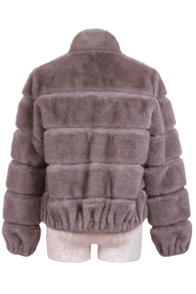 back view of Grey with brown Tip Jodi Faux Fur Panel Jacket by Generation Lov