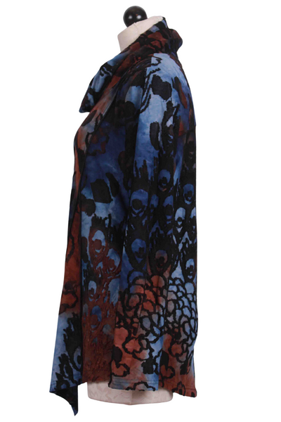 side view of Velvet Embellished Tie Dye Cowl Neck Top by Radzoli