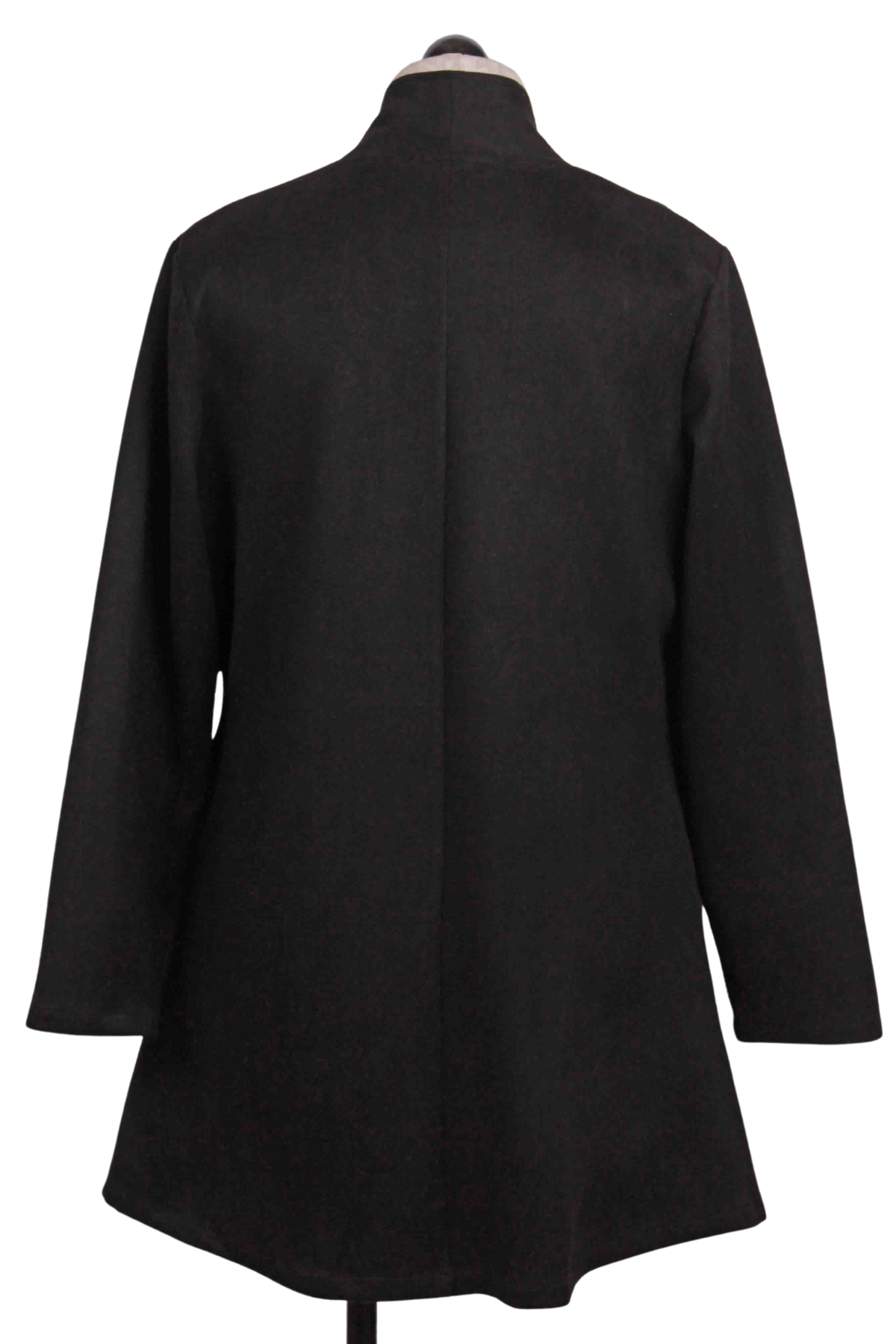 back view of Black Open Front Faux Suede Jacket with Grommets by Radzoli