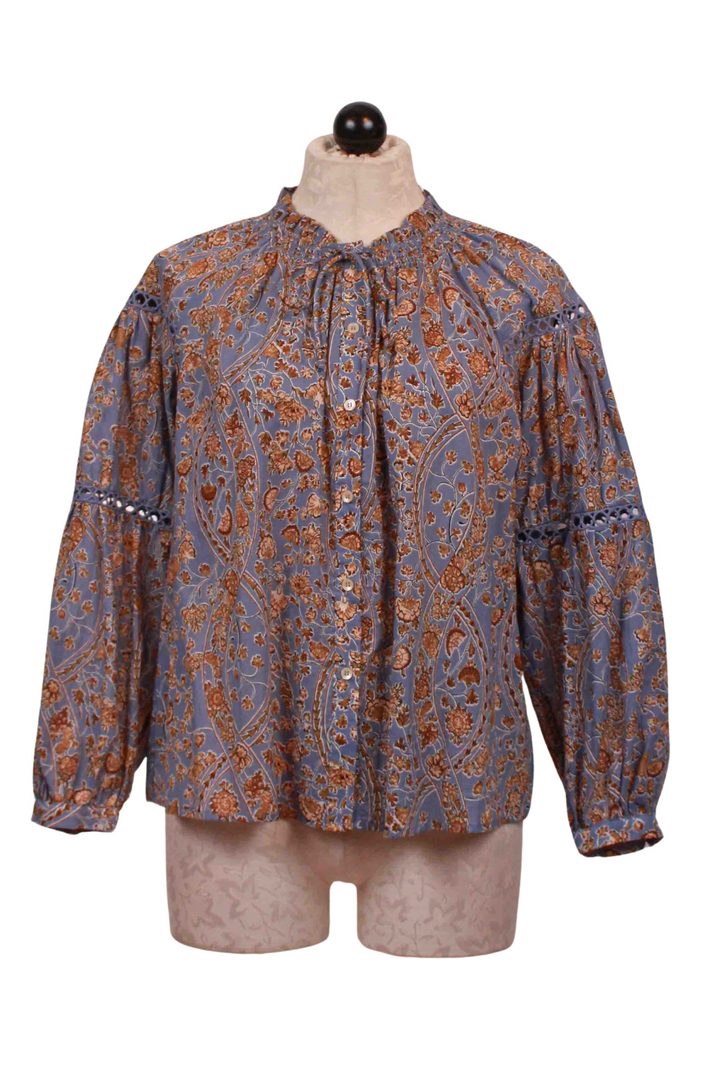 Tie Neck Blue Floral Blouse by See U Soon