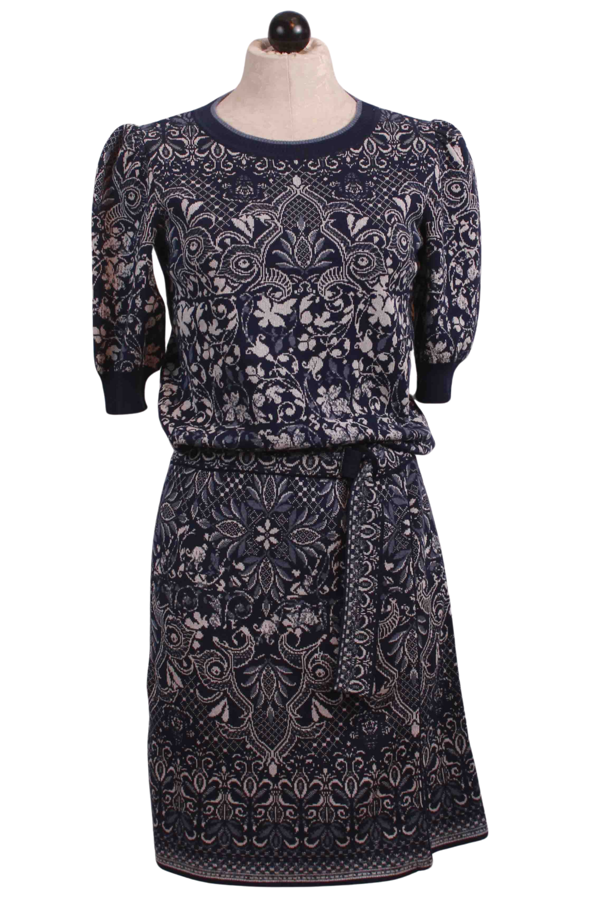 Marine Short Sleeve Alhambra Pattern Jacquard Pullover by Ivko paired with the matching Alhambra skirt